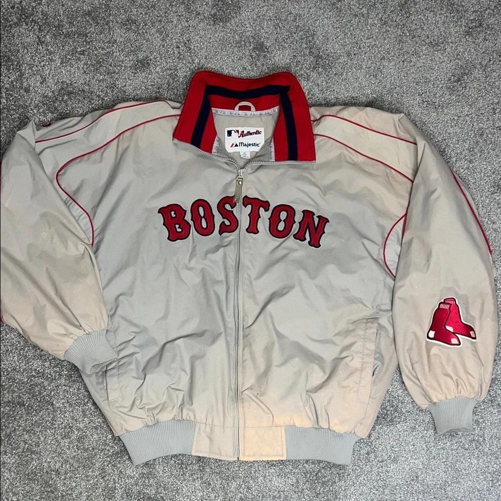MLB Majestic Boston Red Socks "fleece" lined Jacket with Red and Gray - Picture 1 of 10